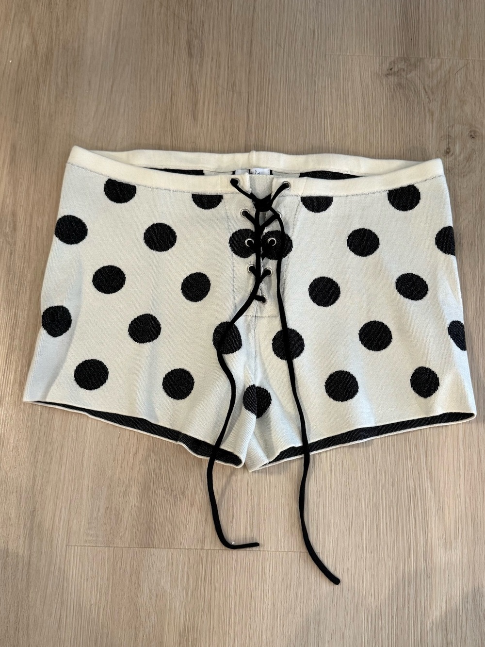 With Jean Black Polka Dot Lace-Up Knit Shorts